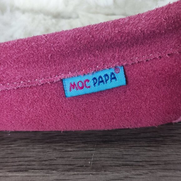 MOC PAPA  Fur Lined Moccasin  US 6 Loafer Pink Classic Cow Suede  Slipper - Picture 6 of 10